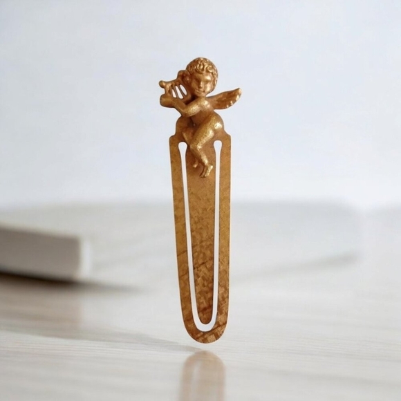Vintage Florenza Gold Tone Metal Cherub Angel Large Bookmark Vtg Baroque Style - Picture 9 of 9